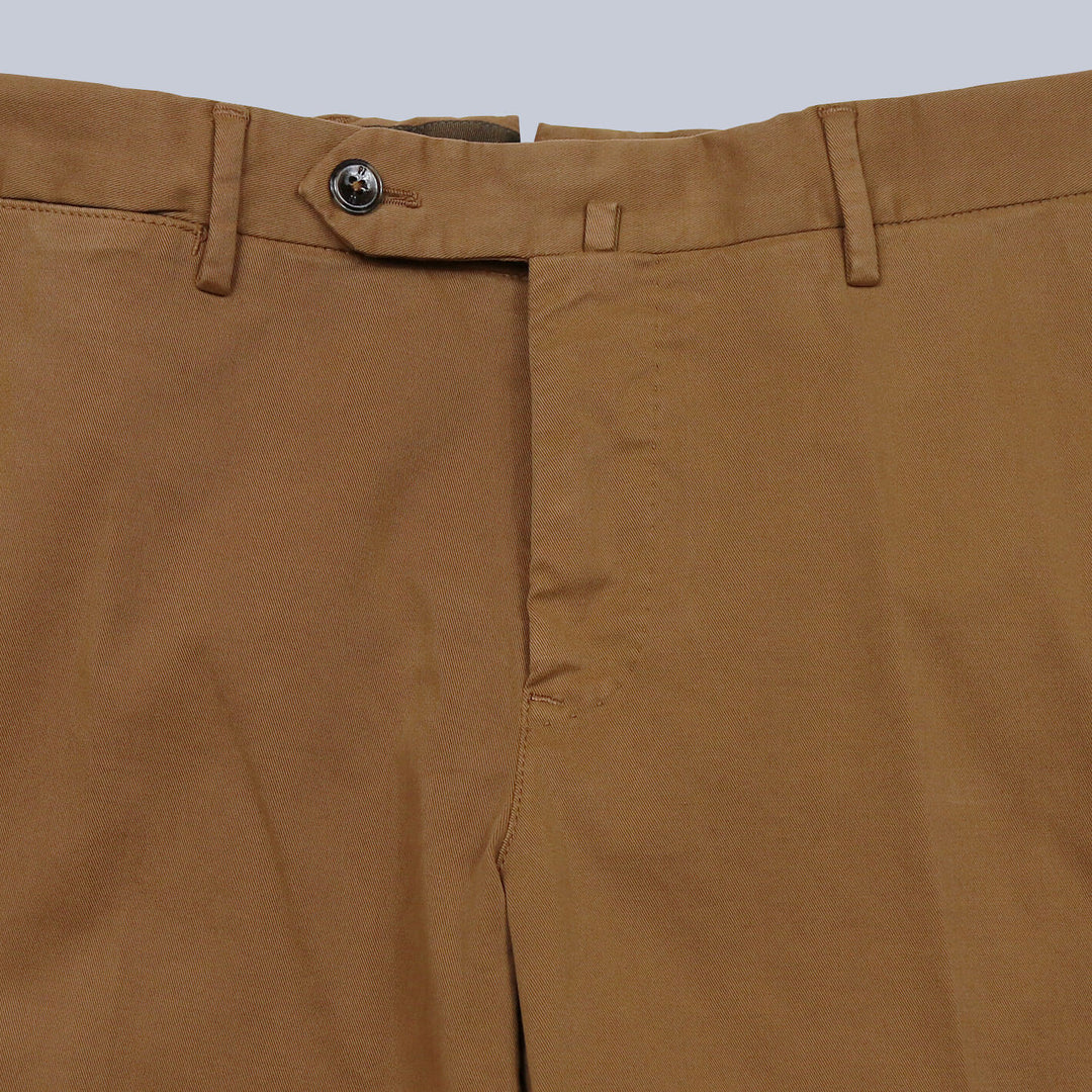 Tobacco Brown Cotton Slim Fit Trousers