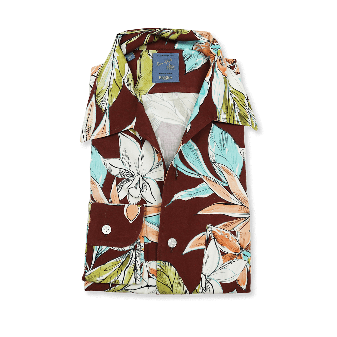 Brown White and Green Camp Collar Shirt