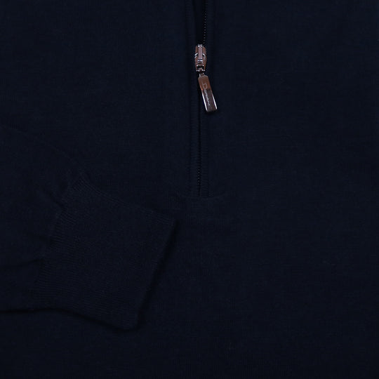 Navy Cotton Cashmere Half Zip Sweater