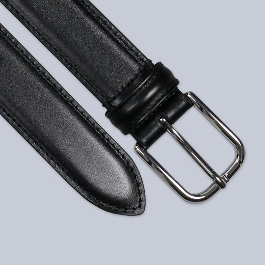 Black Stitched Calf Leather Belt