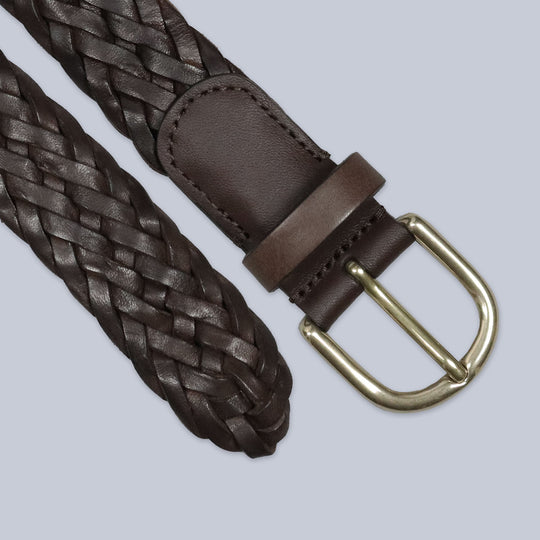 Dark Brown Woven Leather Belt