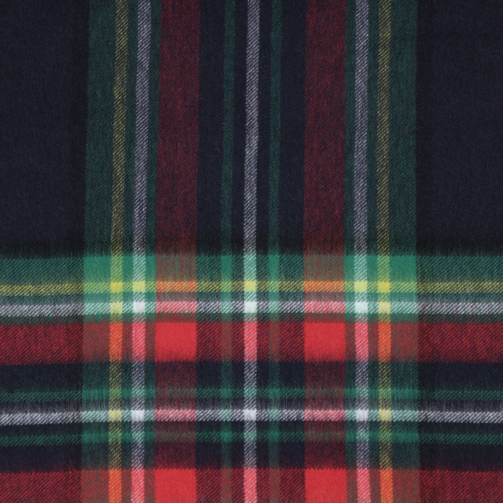 Navy Red Green Checked Cashmere Scarf