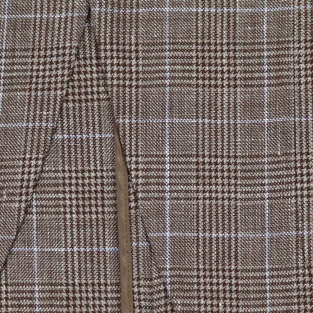 Cappucino Brown Checked Wool Linen Blazer