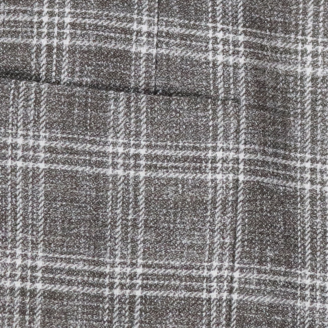 Light Brown Checked Linen Wool Silk Blazer