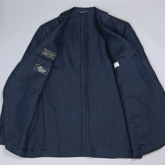 Navy Herringbone Linen Blazer