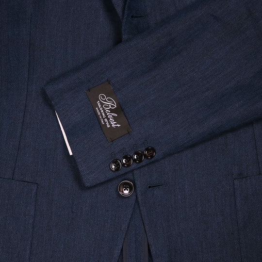 Navy Herringbone Linen Blazer