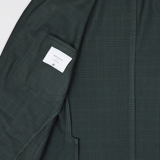 Green Checked Superfine Wool Silk Blazer