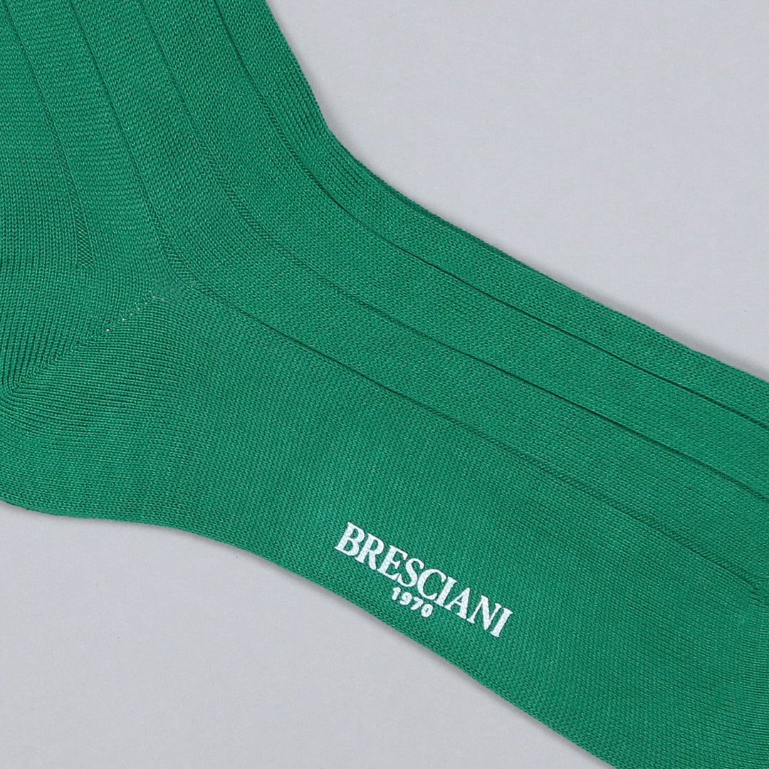 Green Wide Ribbed Ankle Length Cotton Socks