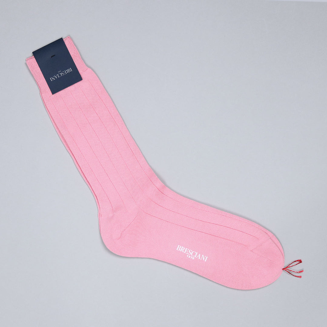 Pink Wide Ribbed Ankle Length Cotton Socks