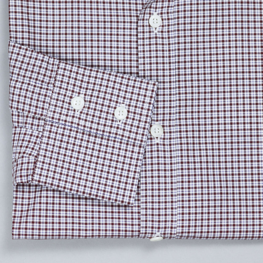 Brown Blue White Checked Cotton Casual Shirt