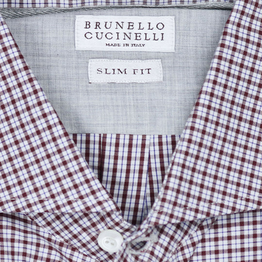 Brown Blue White Checked Cotton Casual Shirt