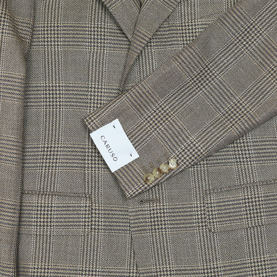 Beige Checked Wool Linen Cotton Silk Blazer