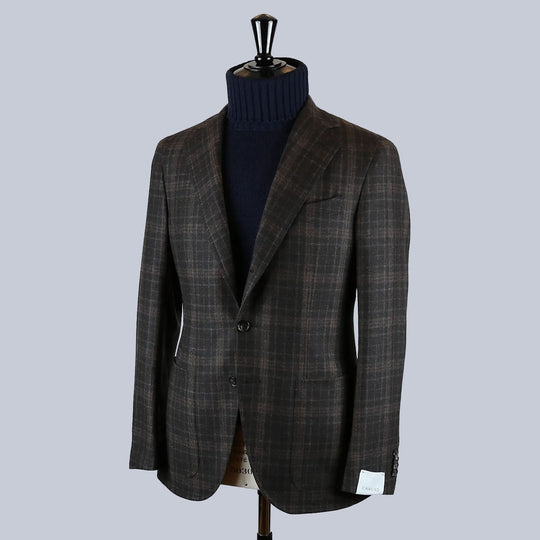 Brown Checked Wool Cashmere Blazer