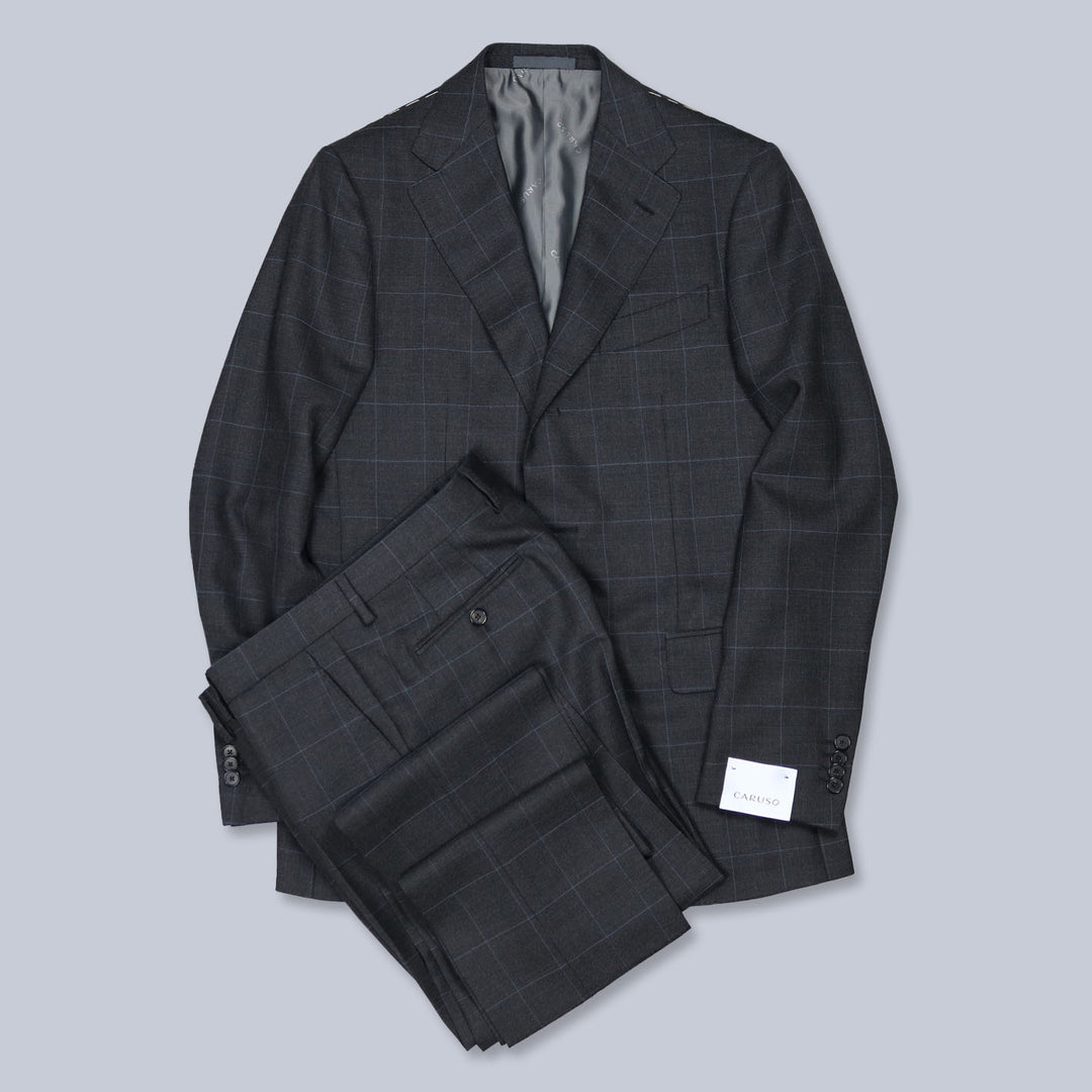 Grey Blue Windowpane Wool Suit