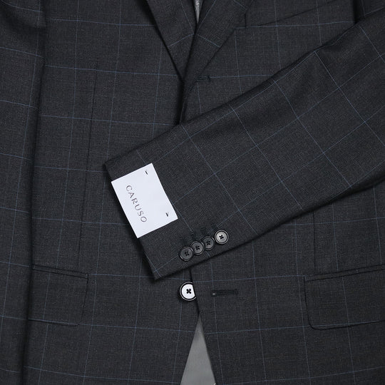 Grey Blue Windowpane Wool Suit