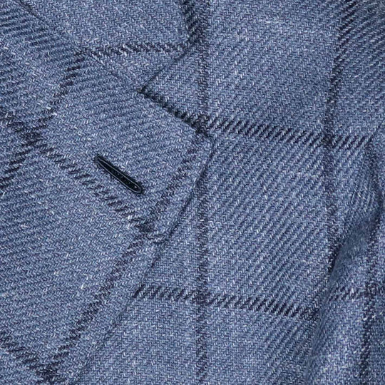 Slate Blue Windowpane Wool Silk Linen Blazer