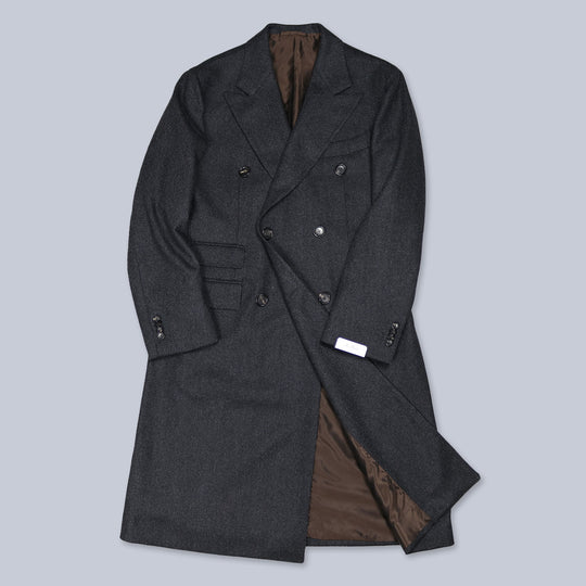 Dark Grey Wool Herringbone Double-Breasted Coat