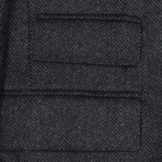Dark Grey Wool Herringbone Double-Breasted Coat