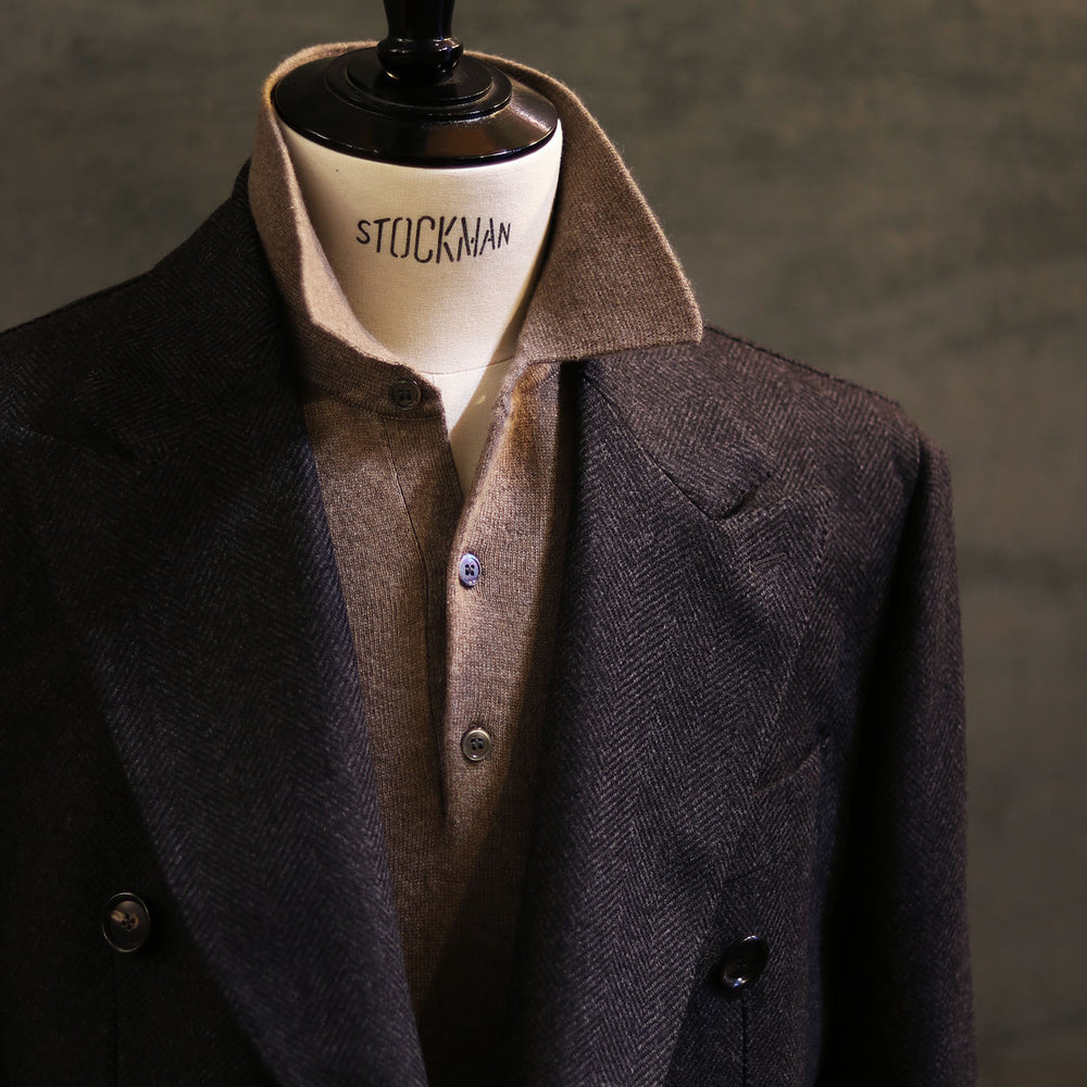 Dark Grey Wool Herringbone Double-Breasted Coat