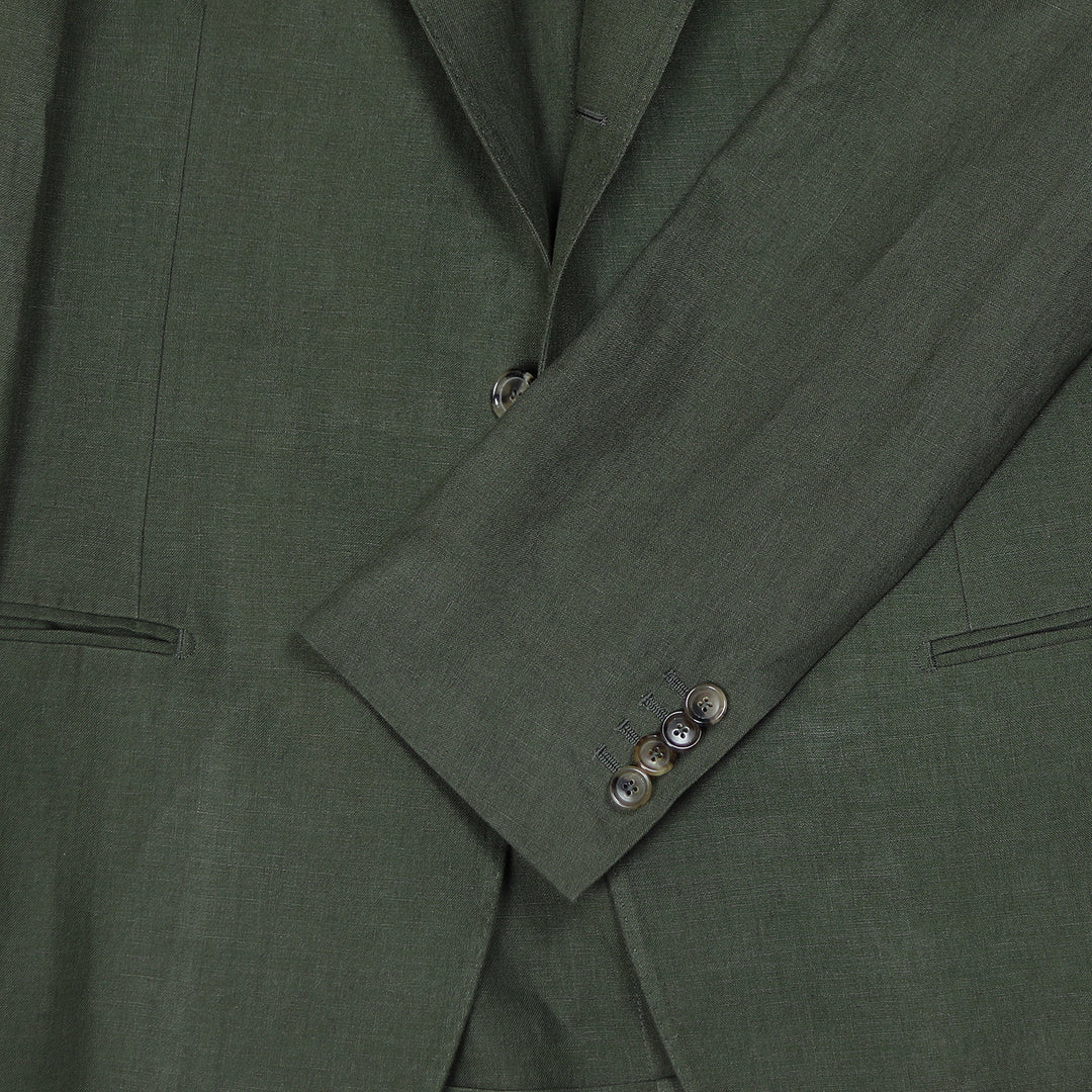 Green Casual Linen Suit