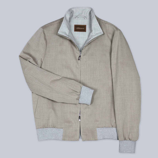 Beige Herringbone Wool Cotton Silk Jacket