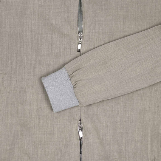 Beige Herringbone Wool Cotton Silk Jacket