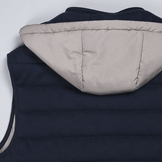 Navy Cotton Cashmere Hooded Gilet