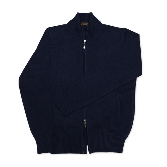 Navy Wool Silk Cashmere Zip Sweater
