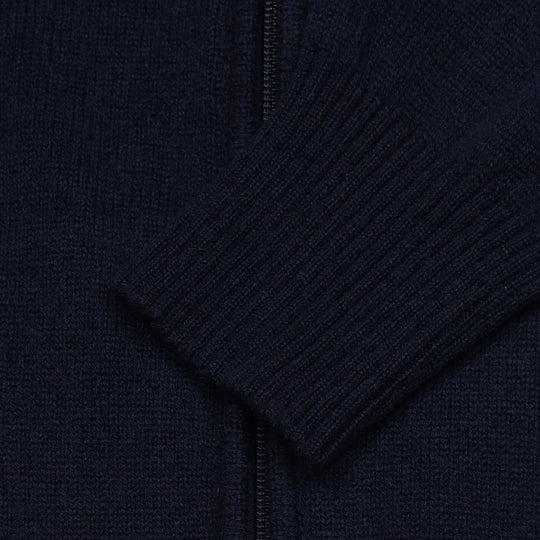 Navy Wool Silk Cashmere Zip Sweater