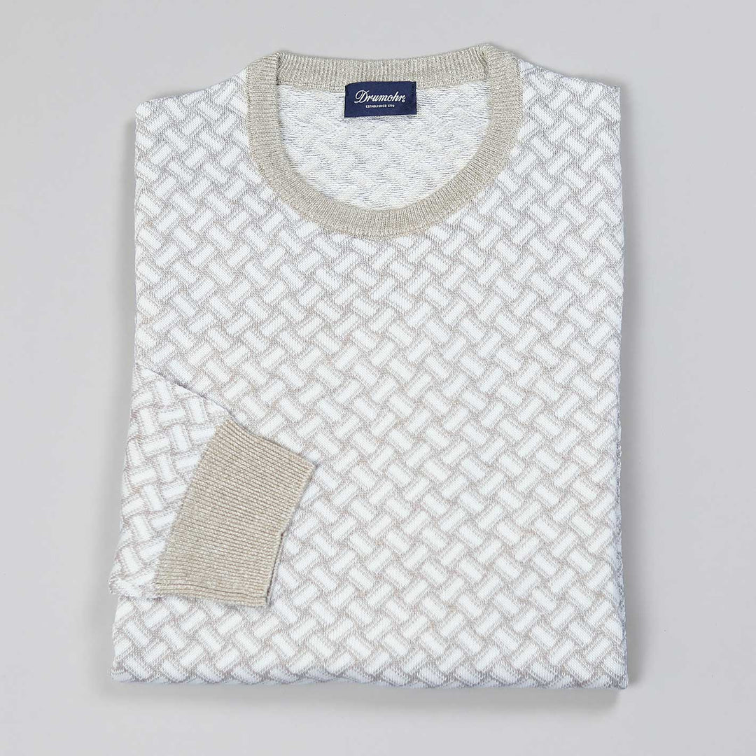 Beige Cream Cotton Linen Crewneck Sweater
