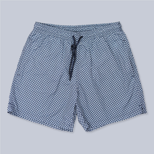 Blue White Printed Swim Shorts