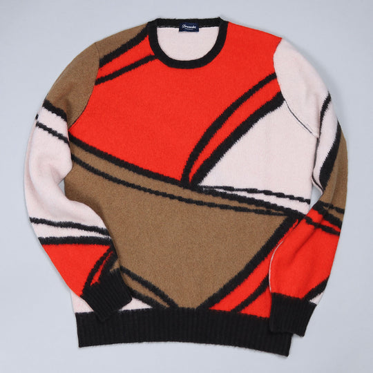 Brown Red Beige Boiled Lambswool Sweater