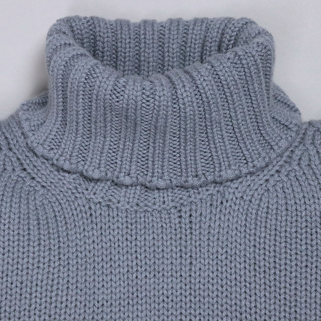 Dove Blue Heavy Knitted Cashmere Roll Neck Sweater