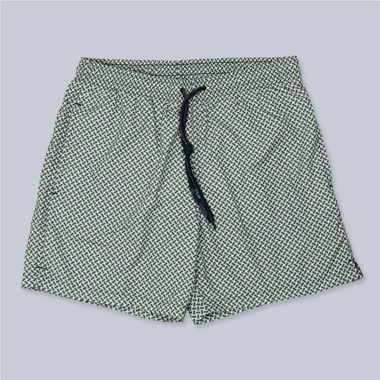 Green White Printed Swim Shorts