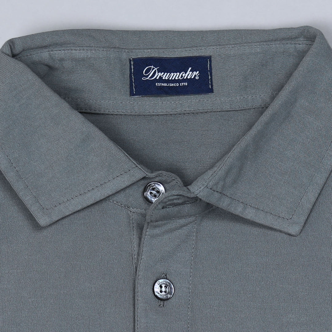 Grey Cotton Short Sleeve Polo Shirt