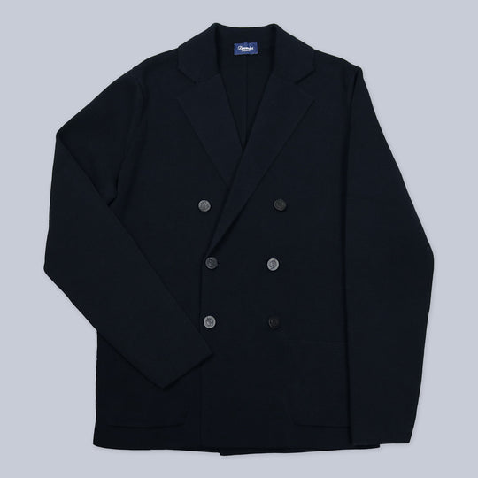 Navy Cotton Double Breasted Cardigan Blazer