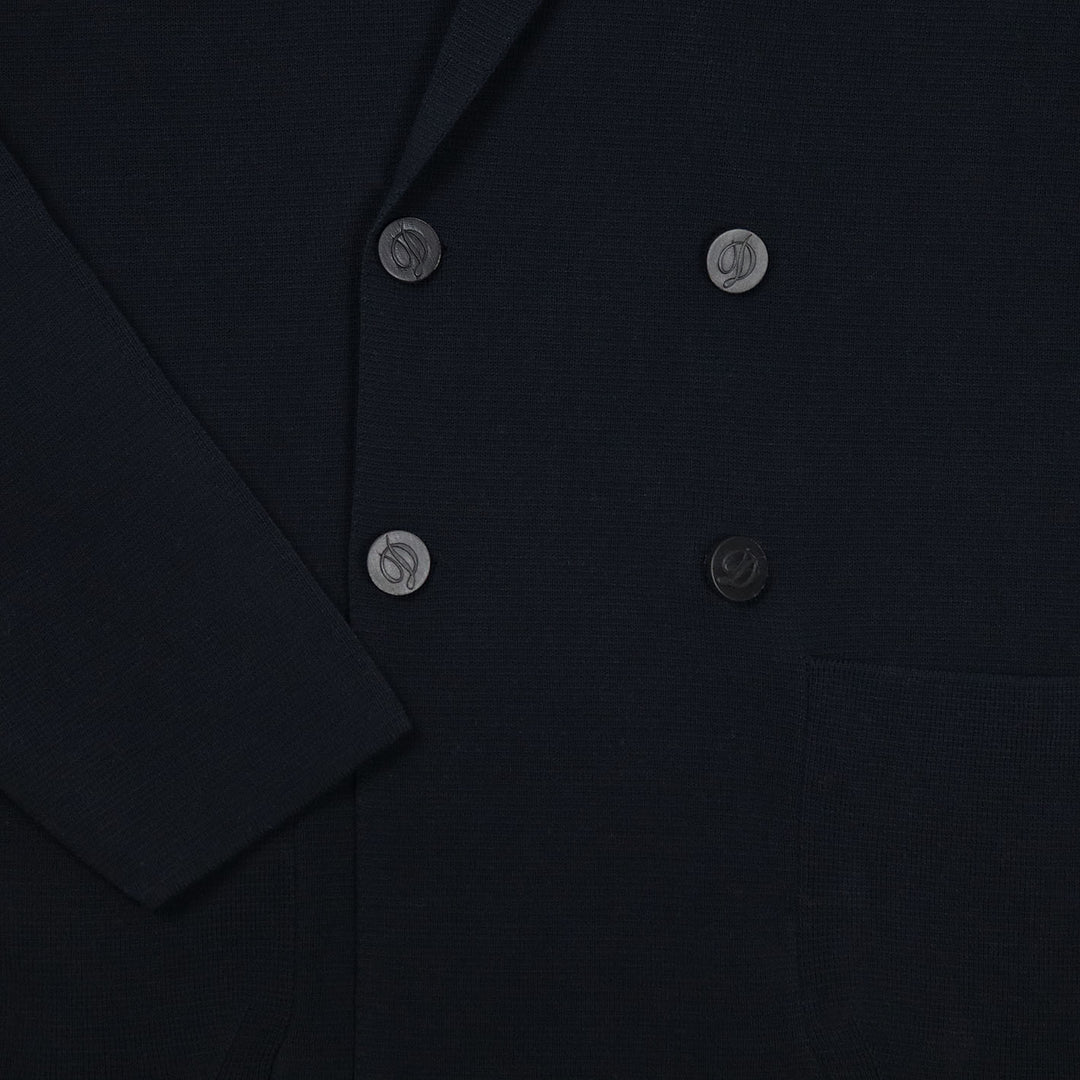 Navy Cotton Double Breasted Cardigan Blazer