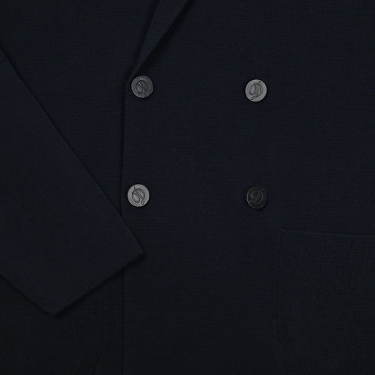 Navy Cotton Double Breasted Cardigan Blazer