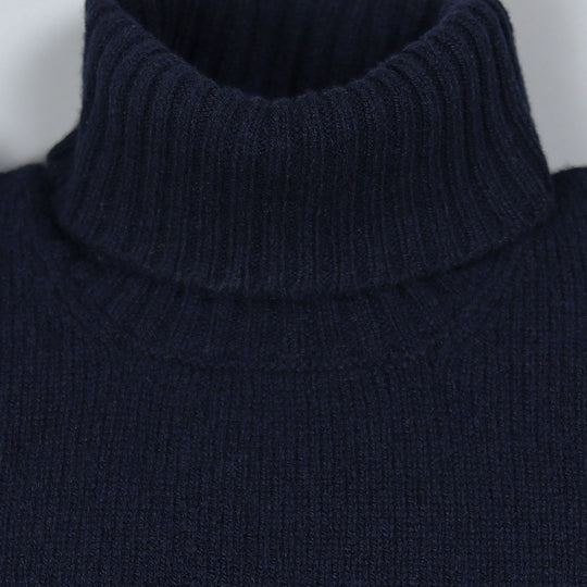 Navy Lambswool Roll Neck Sweater
