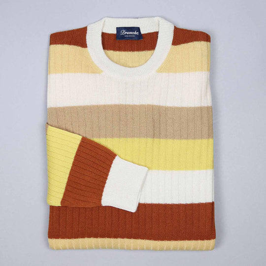 Rust Beige Yellow White Cashmere Crewneck Sweater