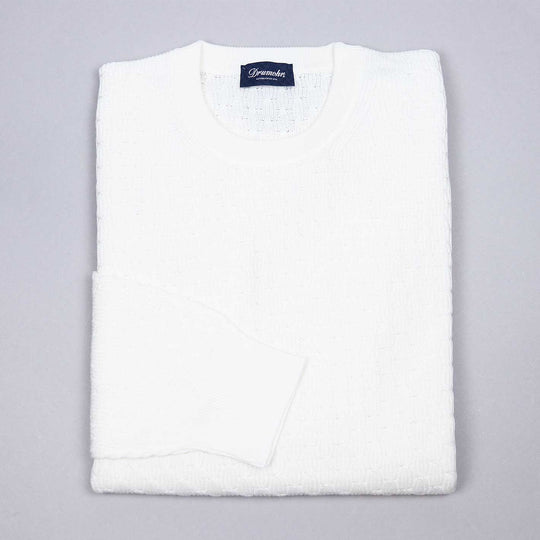 White Cable Knit Cotton Crewneck Sweater