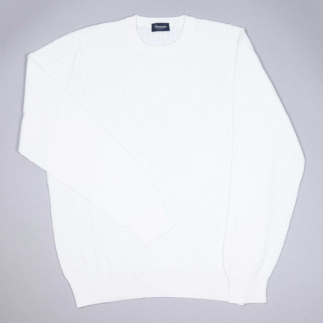 White Cable Knit Cotton Crewneck Sweater