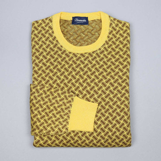 Yellow Brown Cotton Linen Crewneck Sweater