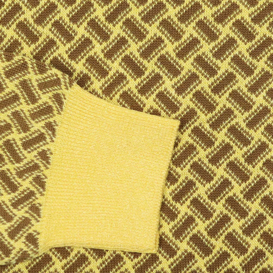 Yellow Brown Cotton Linen Crewneck Sweater