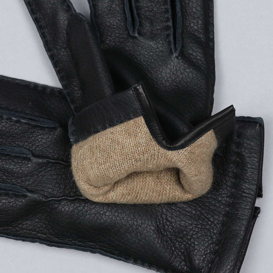 Black Cashmere Lined Deer Skin Gloves