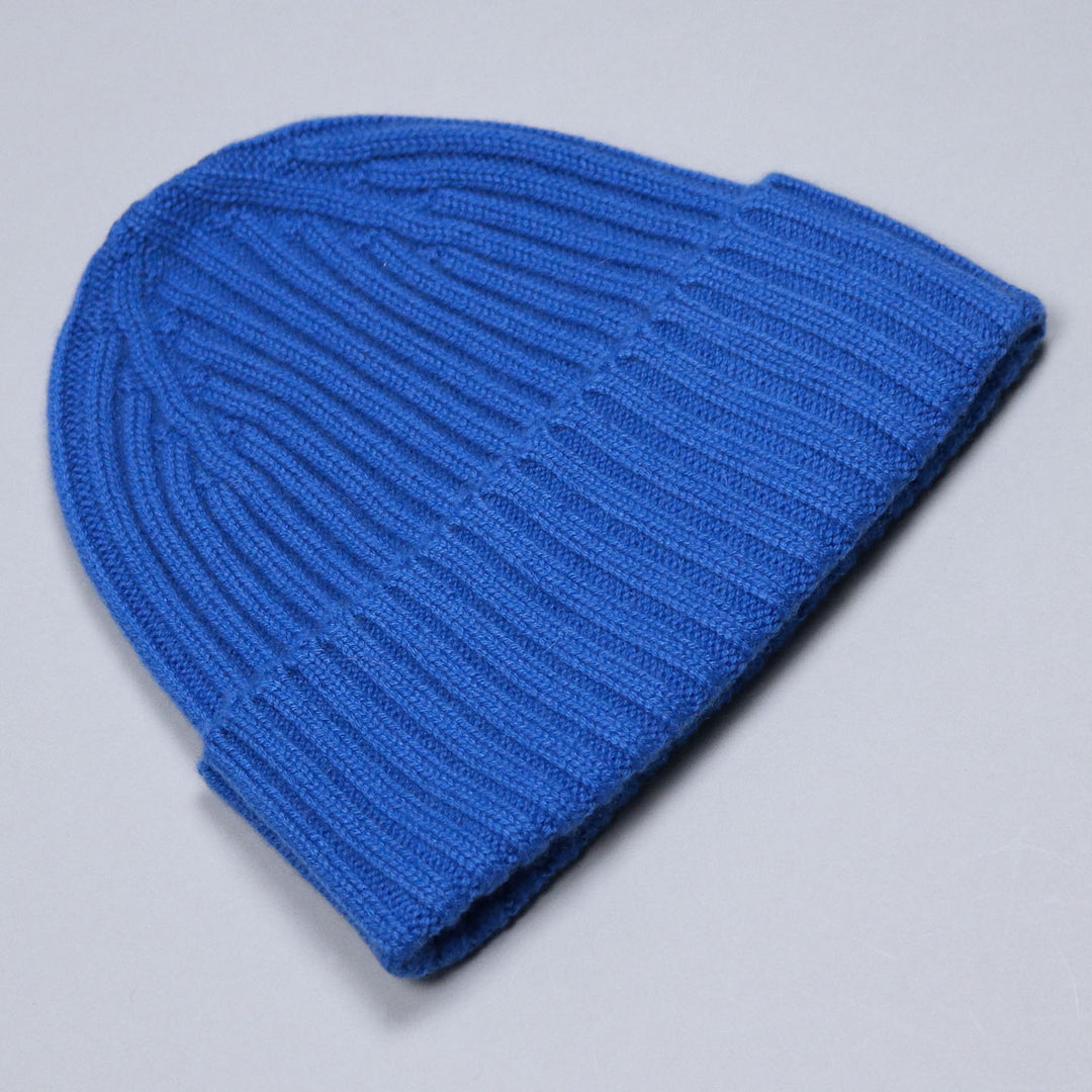 Blue Ribbed Cashmere Beanie