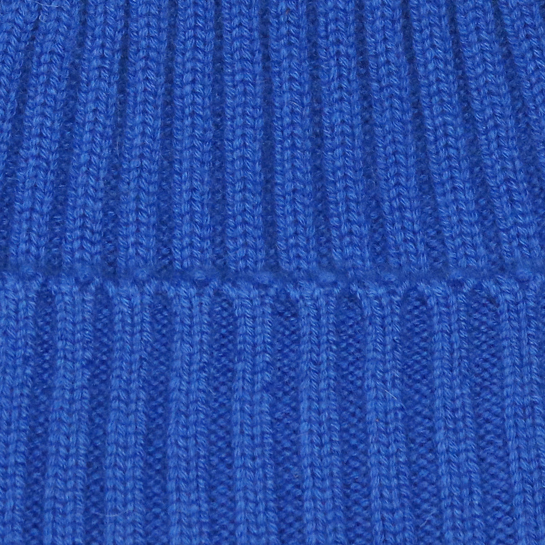 Blue Ribbed Cashmere Beanie