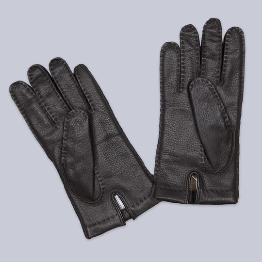 Dark Brown Cashmere Lined Deer Skin Gloves