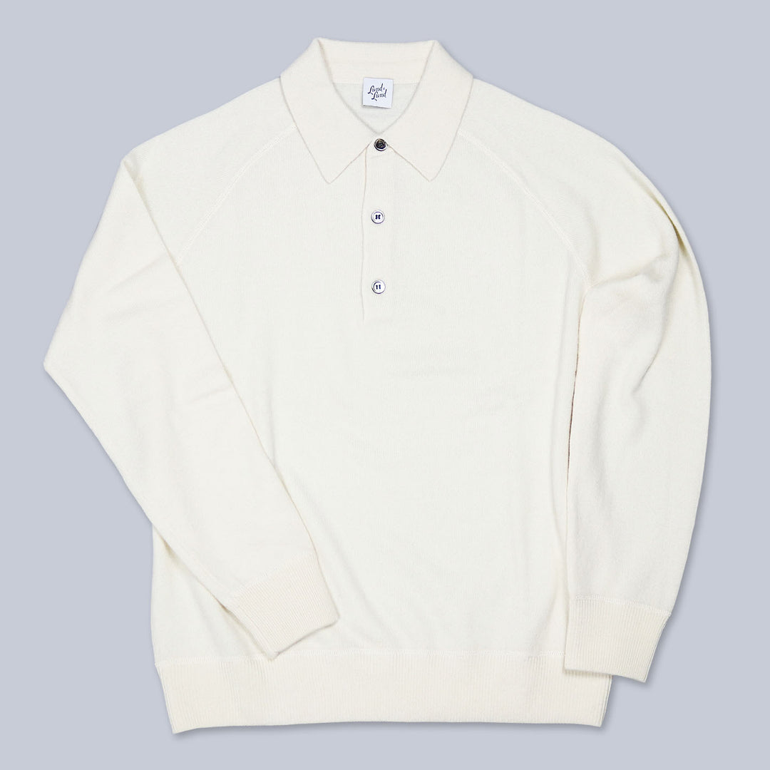 Ivory Raglan Cashmere Polo Sweater