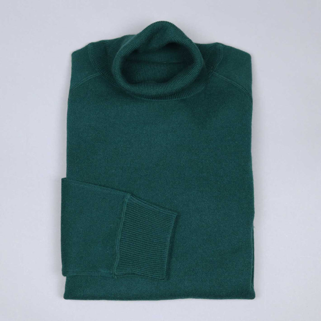 Green Raglan Cashmere Roll Neck Sweater
